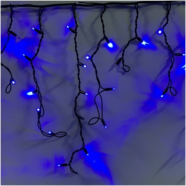 Гирлянда Бахрома синяя черный провод