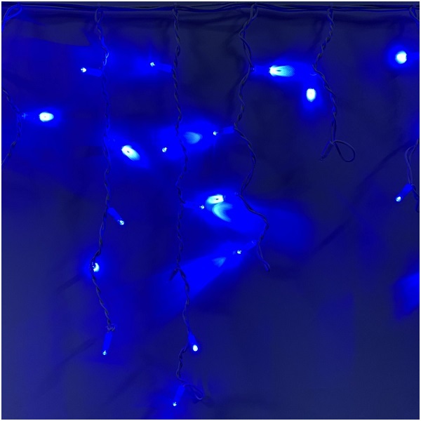 Гирлянда Бахрома синяя белый провод