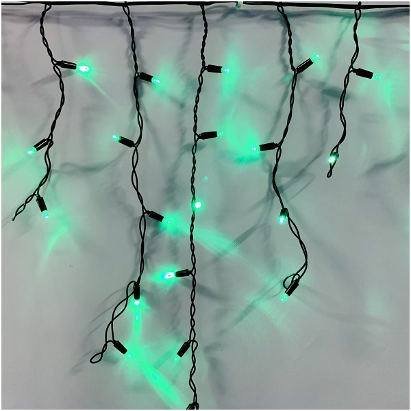 Гирлянда Бахрома зеленая черный провод