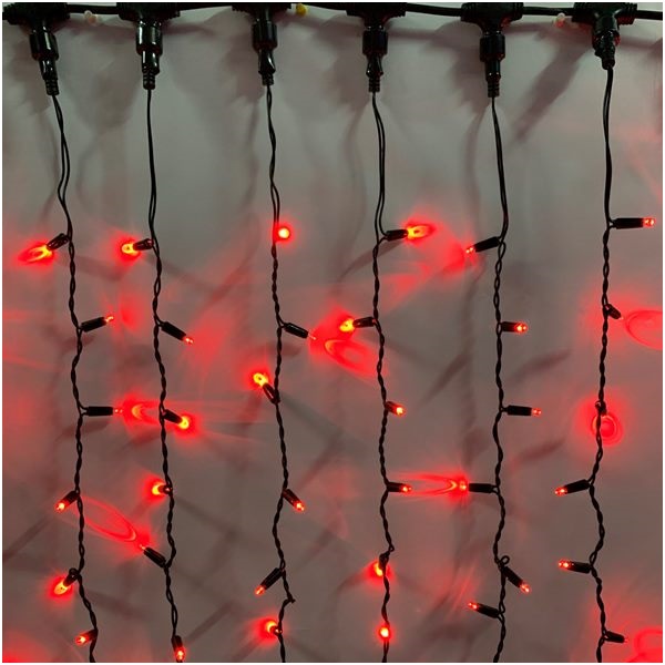 Гирлянда Дождь красная черный провод