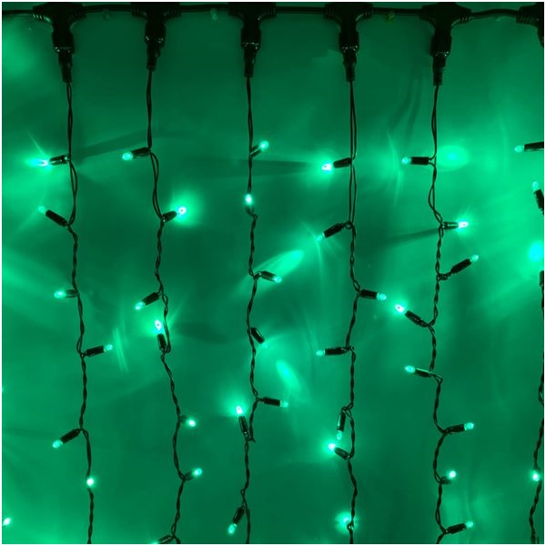 Гирлянда Дождь зеленая черный провод