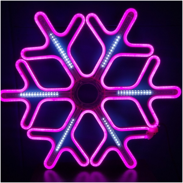 Светодиодная снежинка бело-розовая